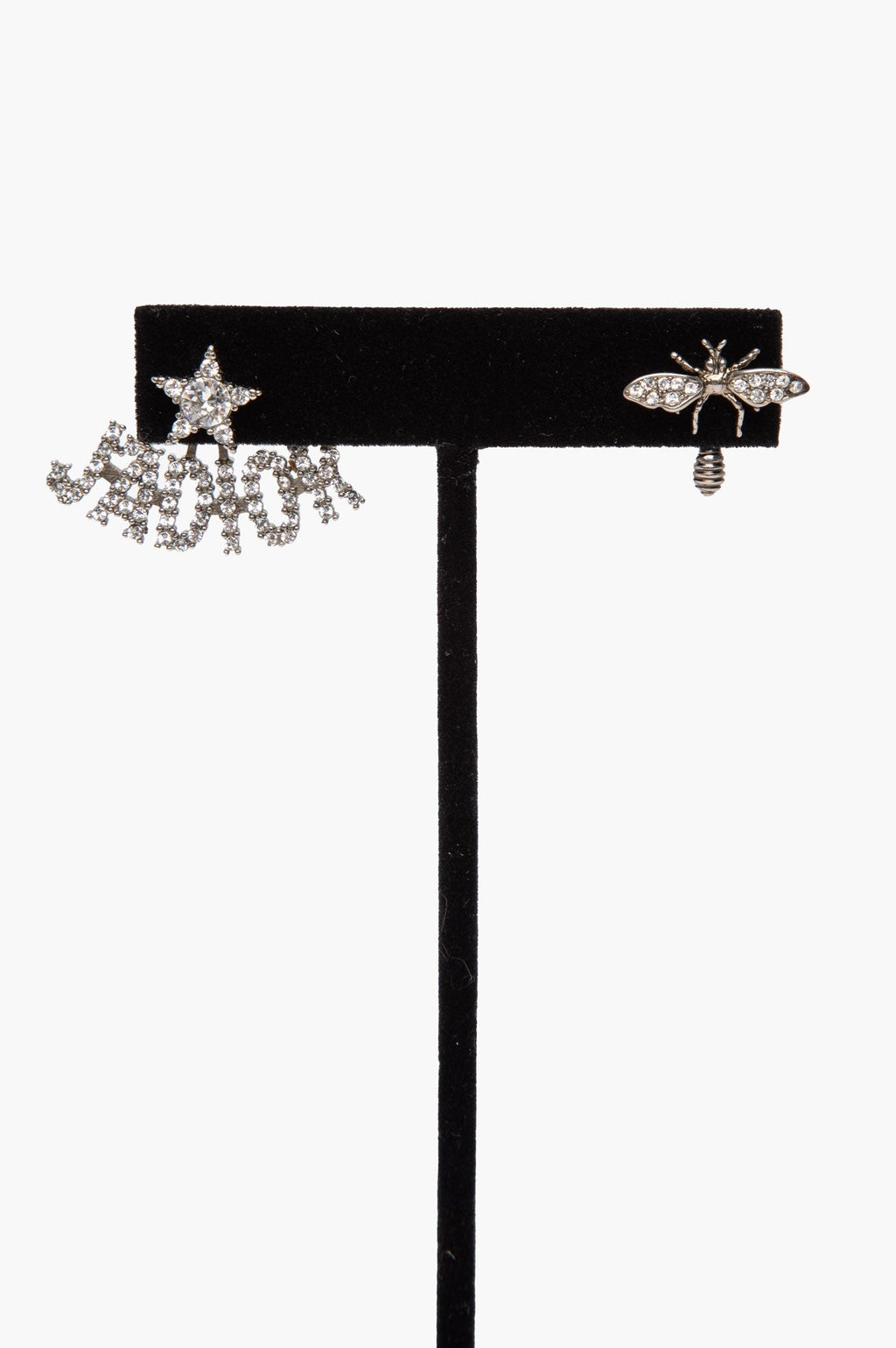 Christian Dior Silver-Tone Crystal J'Adior Asymmetrical Bee Earrings