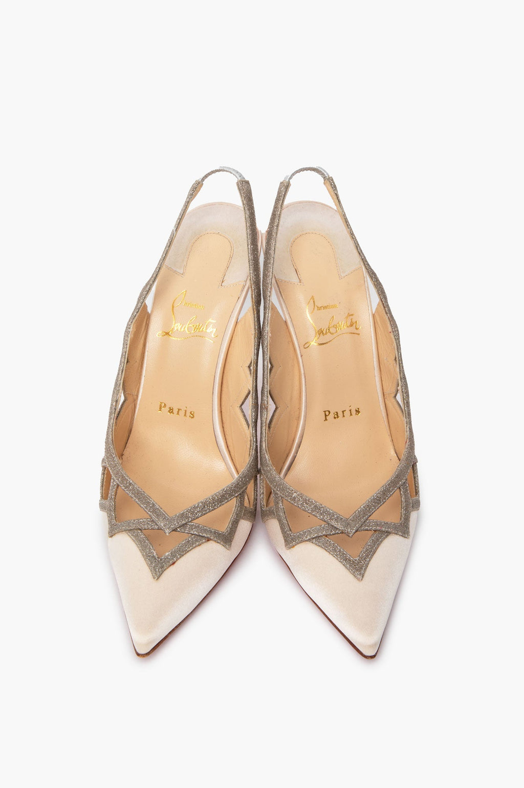 Christian Louboutin Cream Satin Stellare 100 Slingback Pumps Size 37.5
