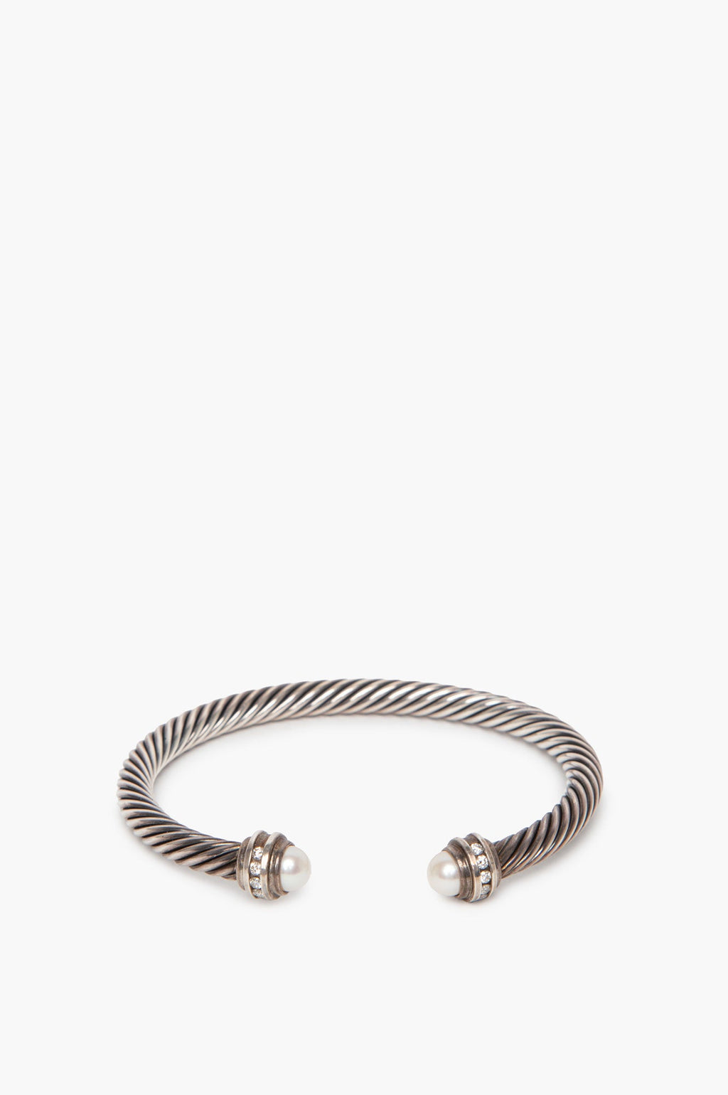 David Yurman Sterling Silver Diamond Pearl Classic Cable Bracelet