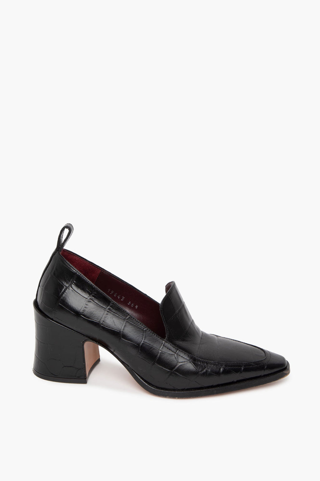 Dries Van Noten Black Croc-Embossed Leather Heeled Loafers Size 36.5