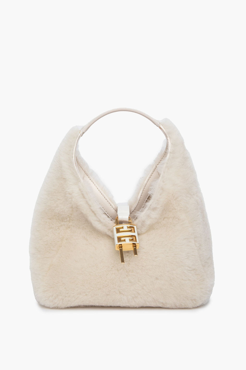 Givenchy White Shearling Mini G-Lock Hobo Bag