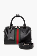 Gucci Black Leather Web Trademark Small Duffle Bag