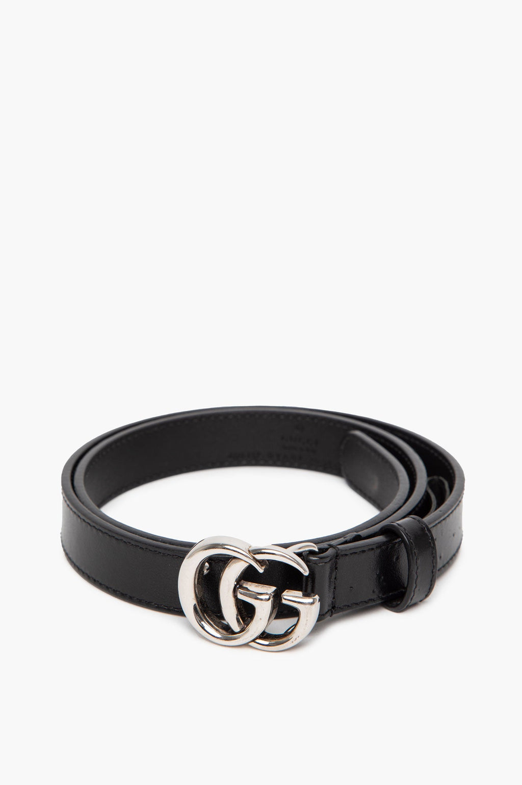 Gucci Black/Silver GG Marmont Skinny Belt Size 70