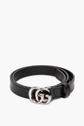 Gucci Black/Silver GG Marmont Skinny Belt Size 70