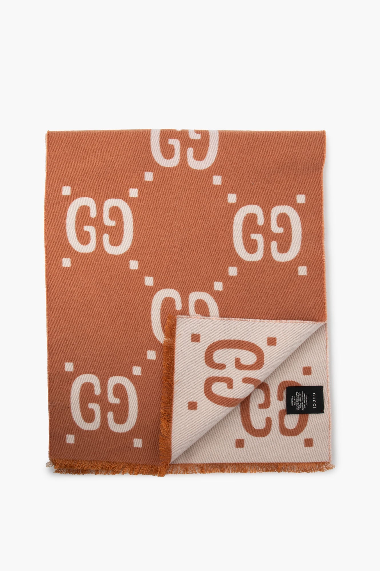 Gucci GG Monogram Apricot/White Jaquard Wool Silk Scarf
