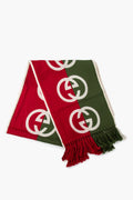 Gucci Green and Red Wool Logo Scarf