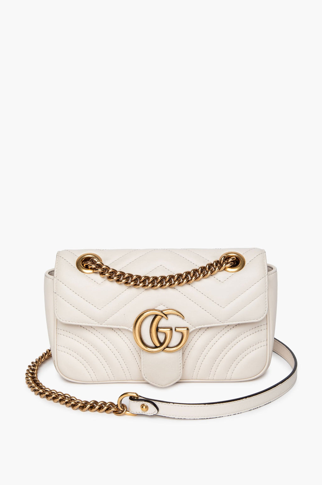 Gucci White Leather GG Marmont Small Shoulder Bag