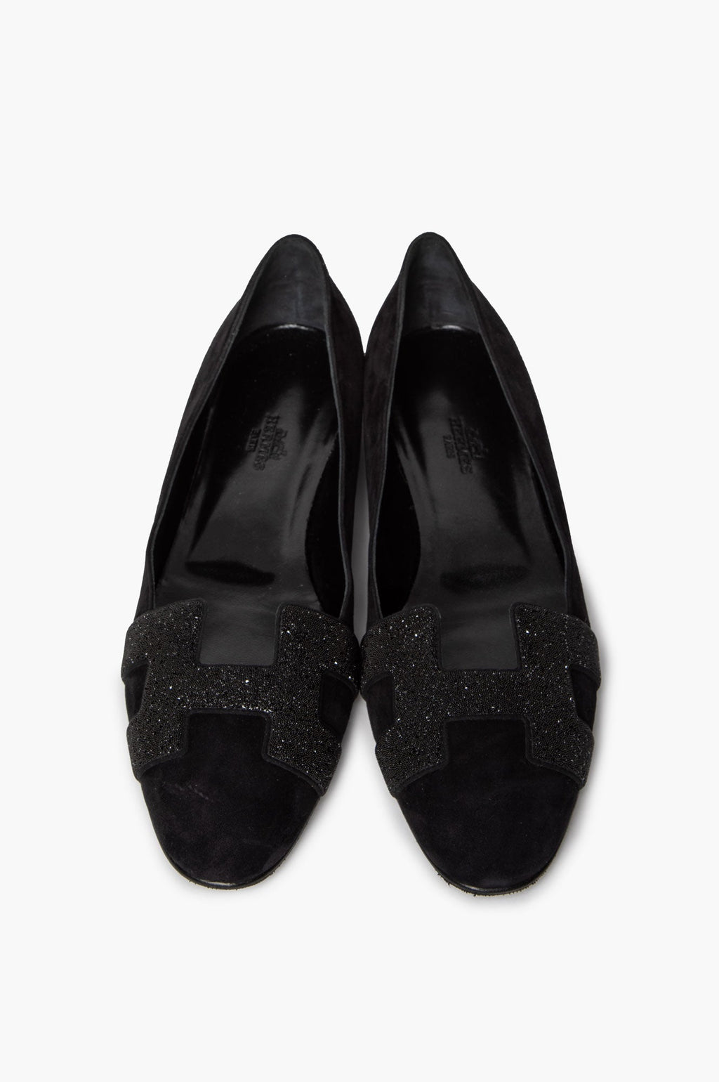 Hermès Black Suede Glitter H Roxane Ballet Flats Size 39