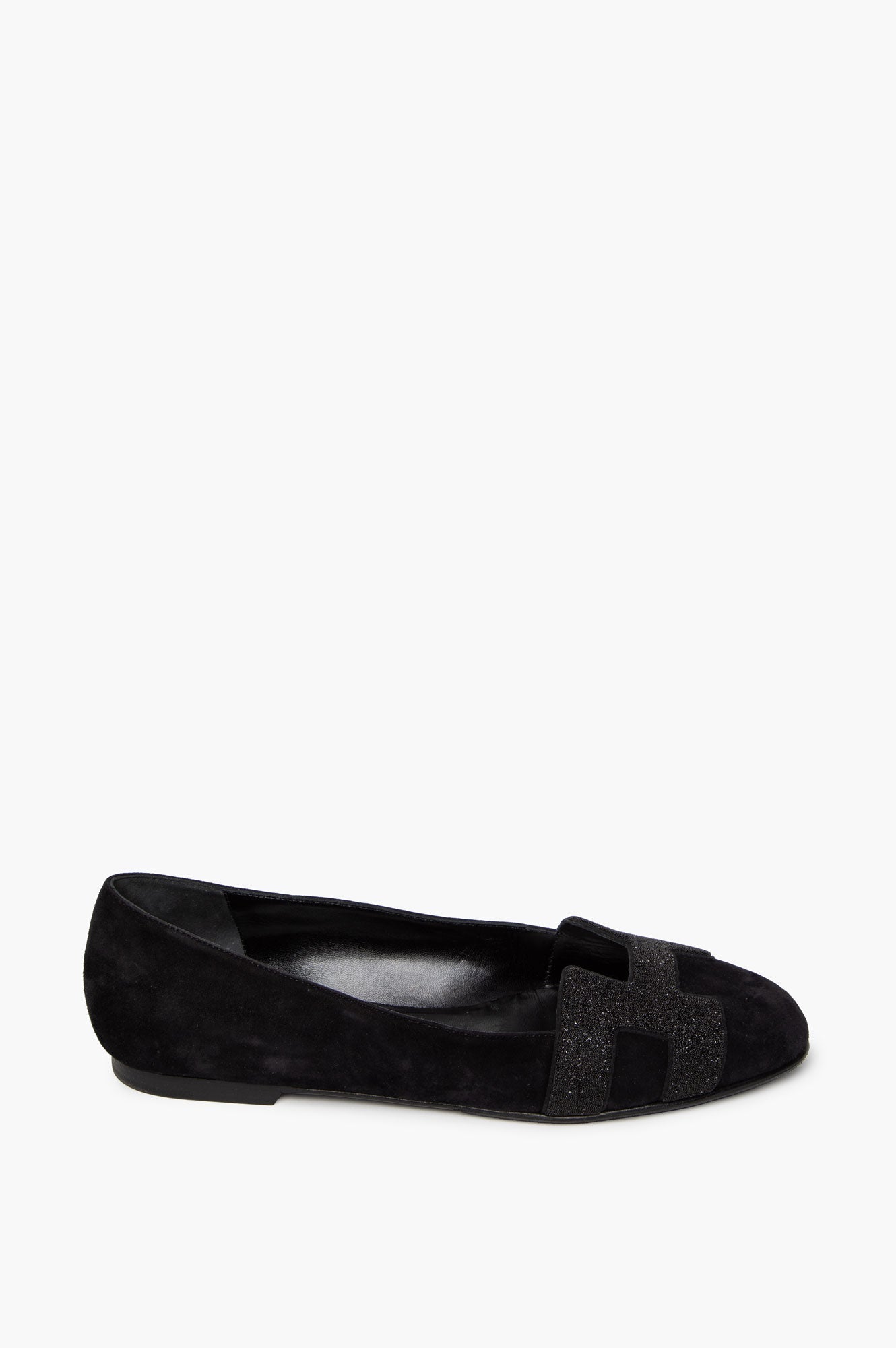 Hermès Black Suede Glitter H Roxane Ballet Flats Size 39