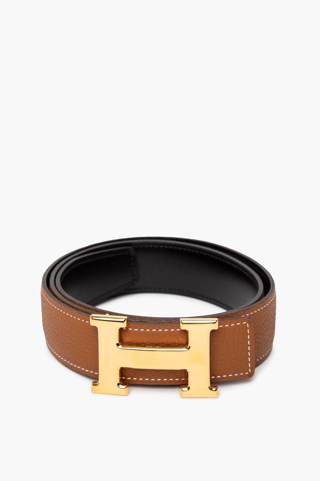 Hermès Noir/Gold Reversible Leather Gold Plated H Buckle Belt 80 cm