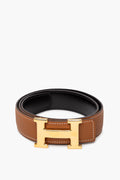 Hermès Noir/Gold Reversible Leather Gold Plated H Buckle Belt 80 cm