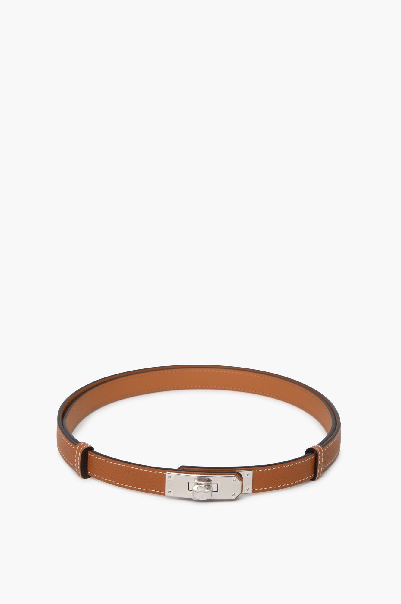 Hermès Palladium and Gold Epsom Leather Kelly 18 Belt