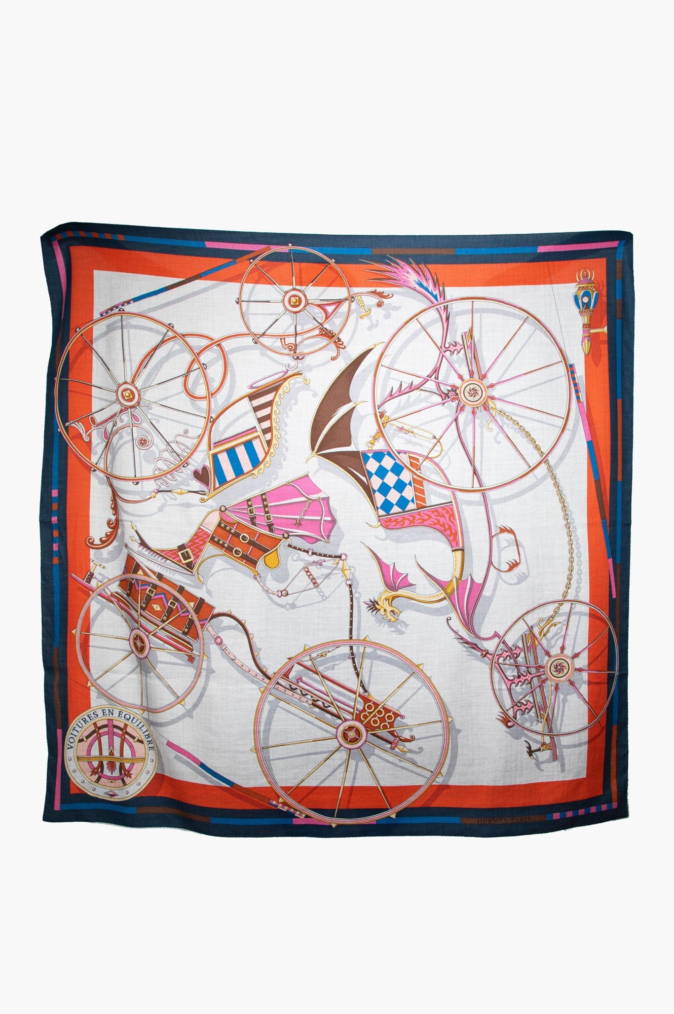 Hermès Voitures En Equilibre Cashmere-Silk Blend Scarf 140 cm