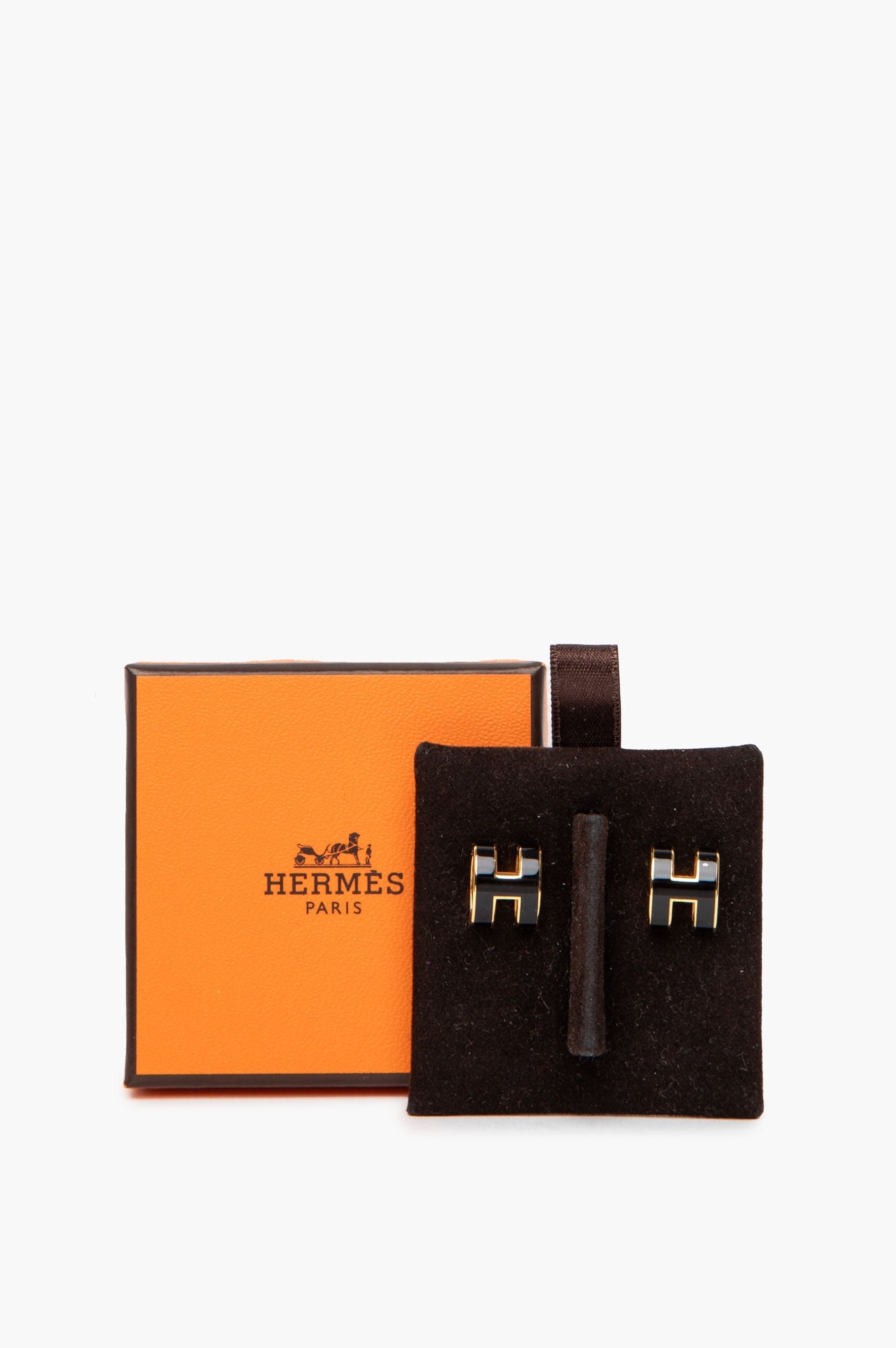 Hermès Yellow Gold Plated Black Pop H Earrings