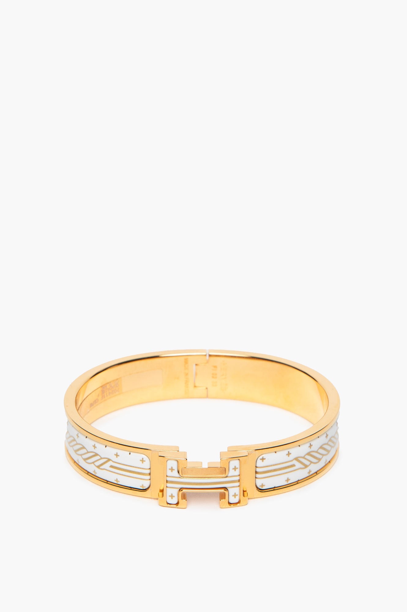 Hermès Yellow Gold Plated White Clic H Quadrige Au Fil Bracelet