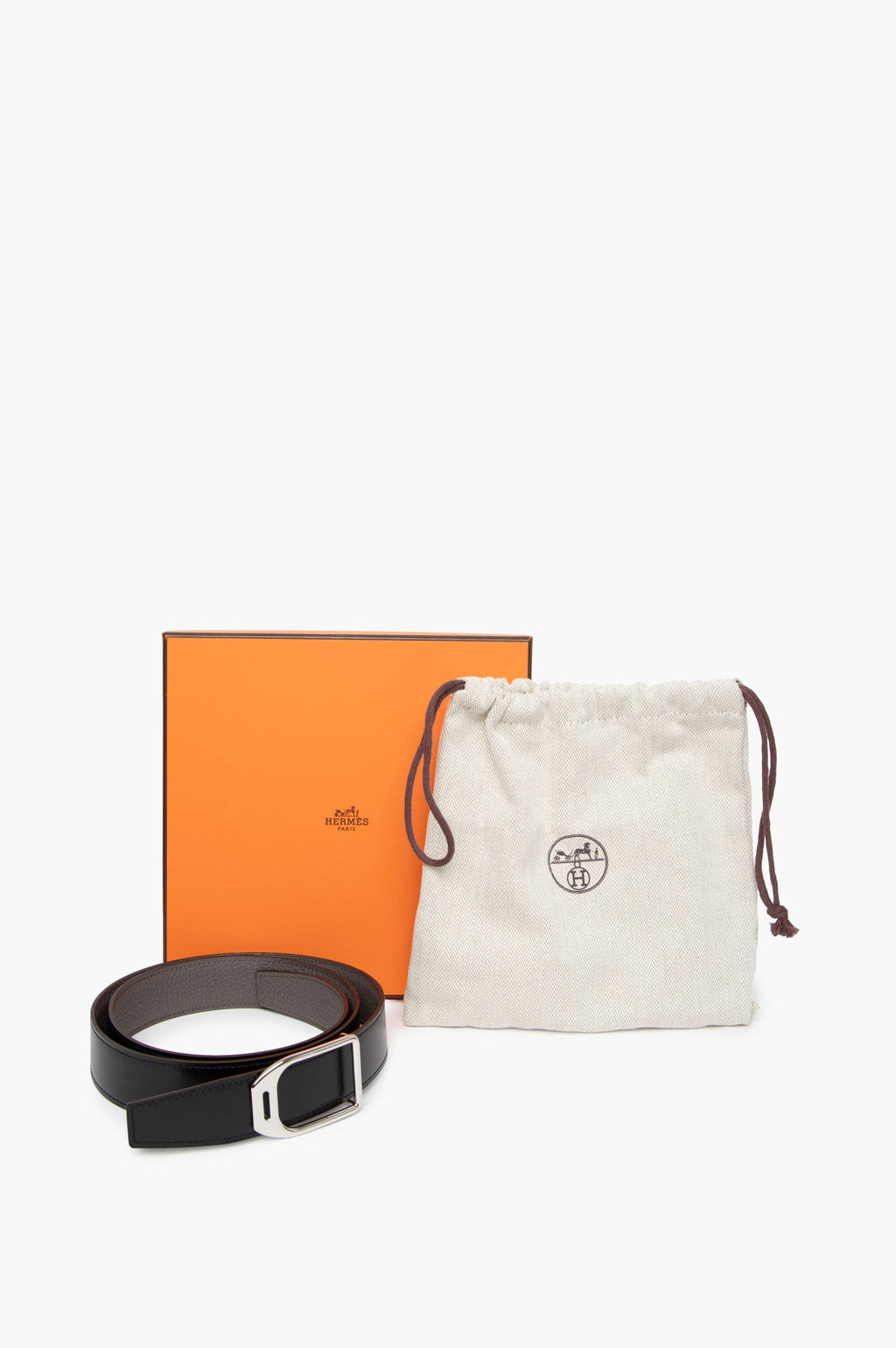Hermes Jockey Belt Buckle & Leather strap 32mm Black/Grey 90cm