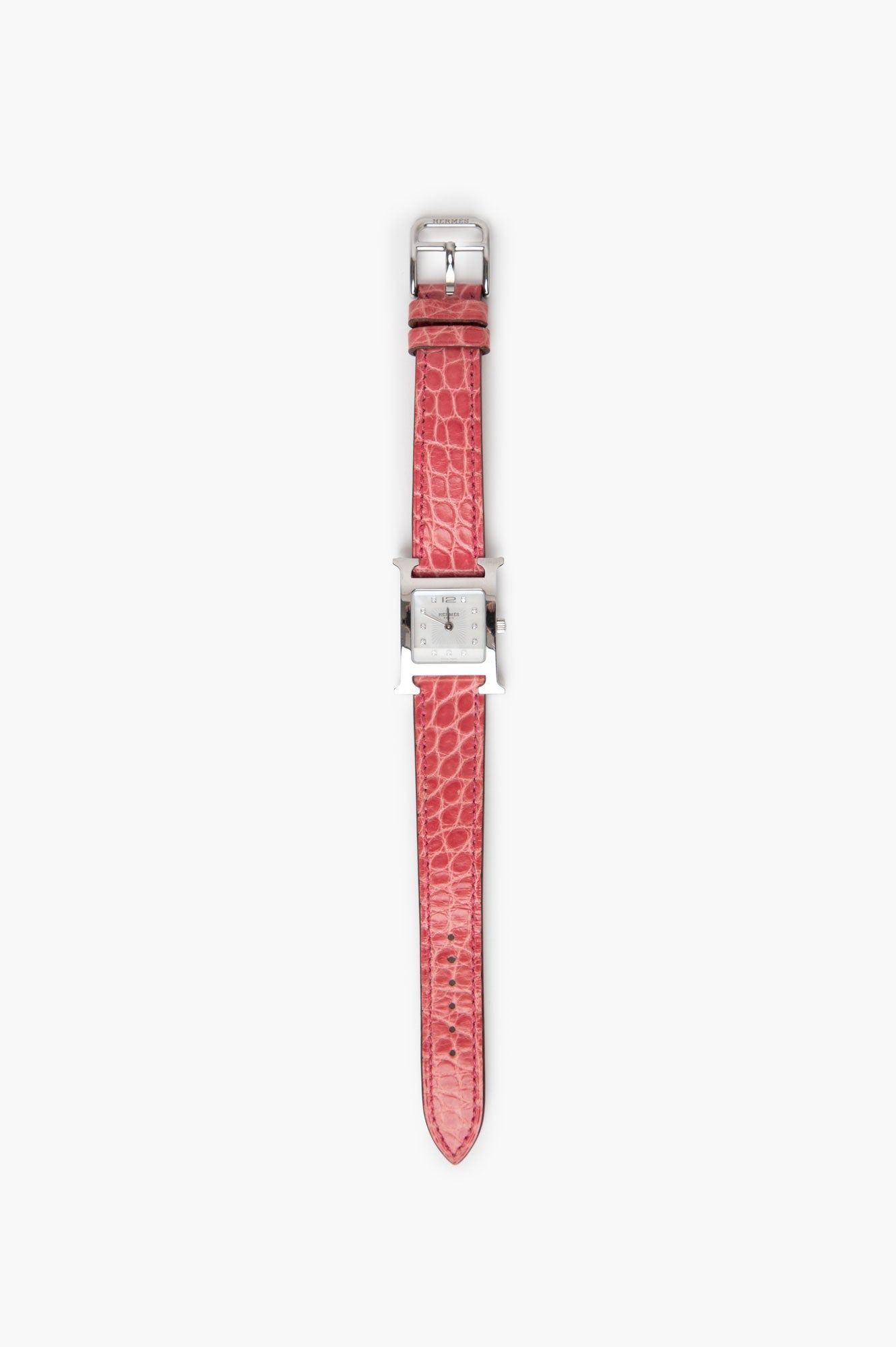 Hermes Pink Heure H Watch with Crocodile Strap
