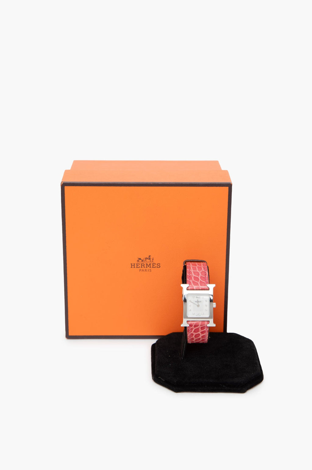 Hermes Pink Heure H Watch with Crocodile Strap