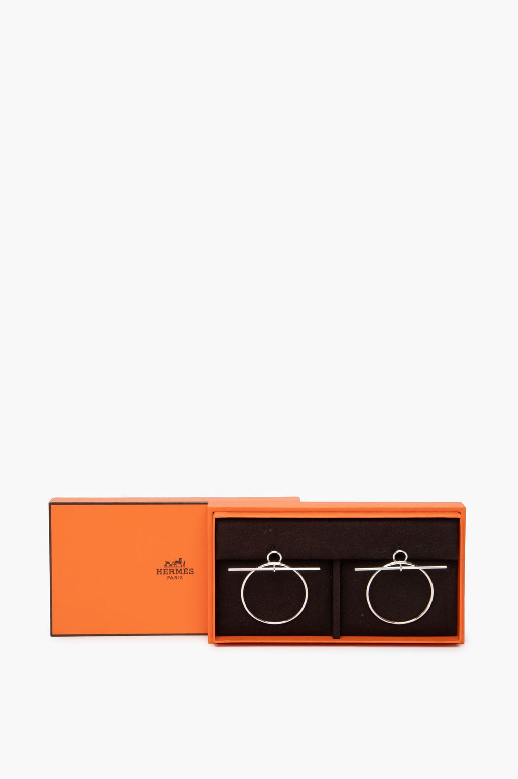 Hermes Silver Loop Earrings, Medium Model