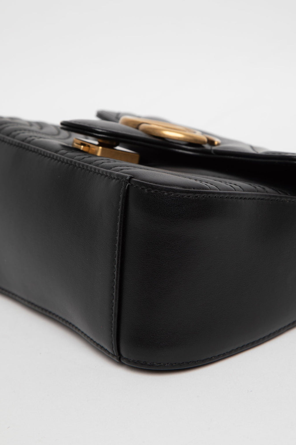 Gucci Black Leather GG Marmont Top Handle Bag