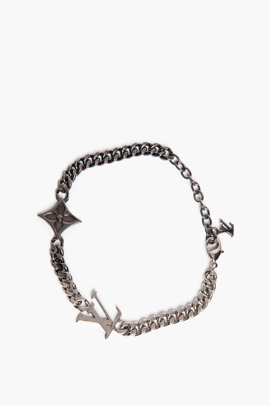 Louis Vuitton Gunmetal Silver Tone Monogram Chain Instinct Bracelet