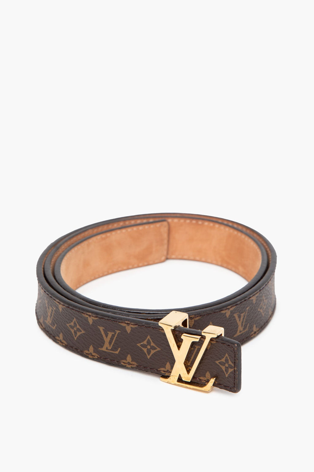 Louis Vuitton Monogram Gold Buckle Skinny Belt Size 80