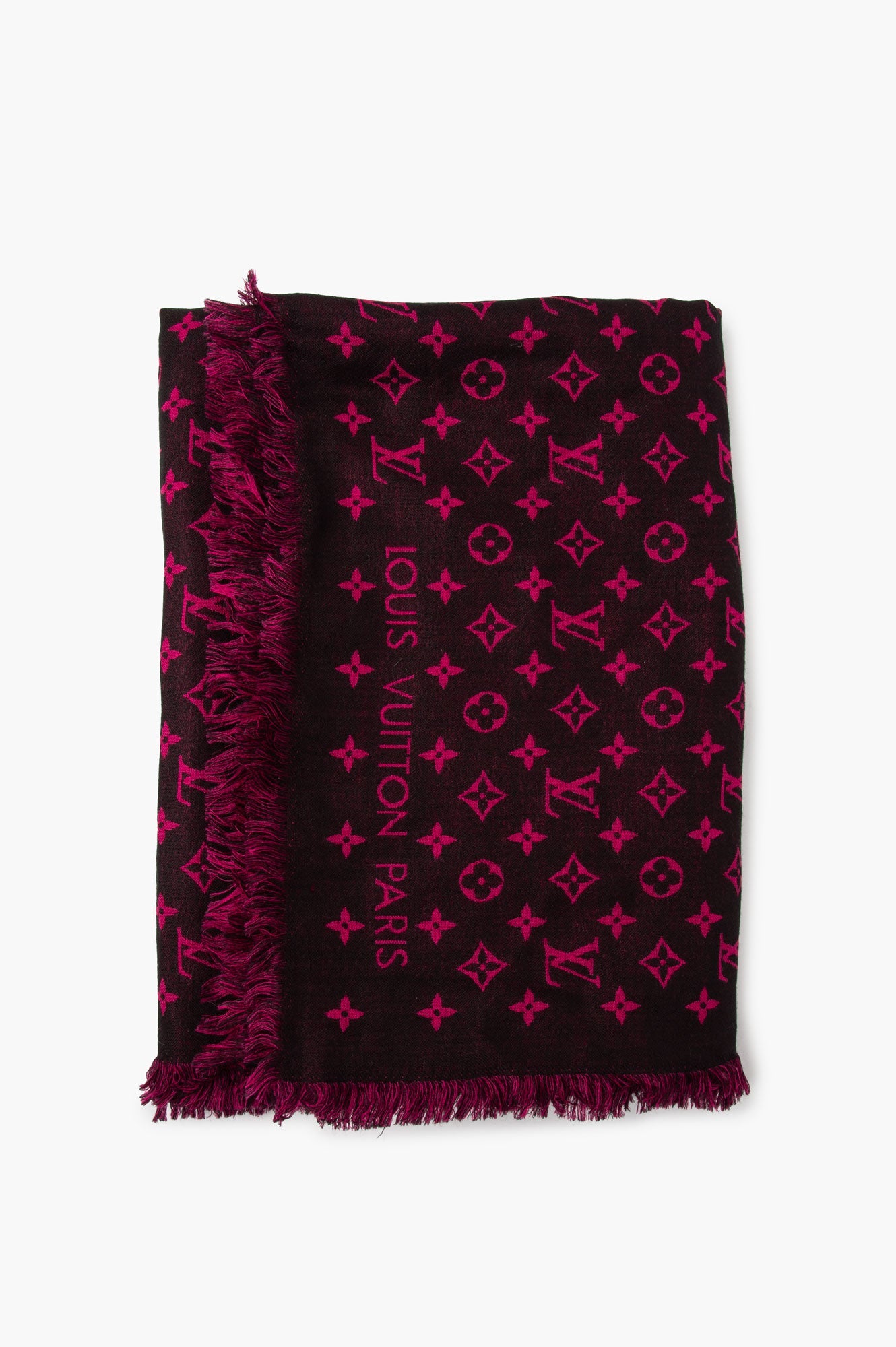 Louis Vuitton Pink & Black Monogram Silk Wool Blend Shawl