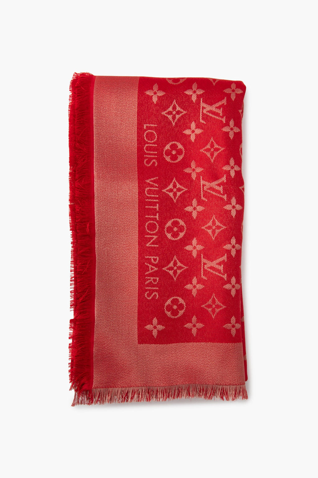 Louis Vuitton Red & Metallic Gold Monogram Silk/Wool Shawl