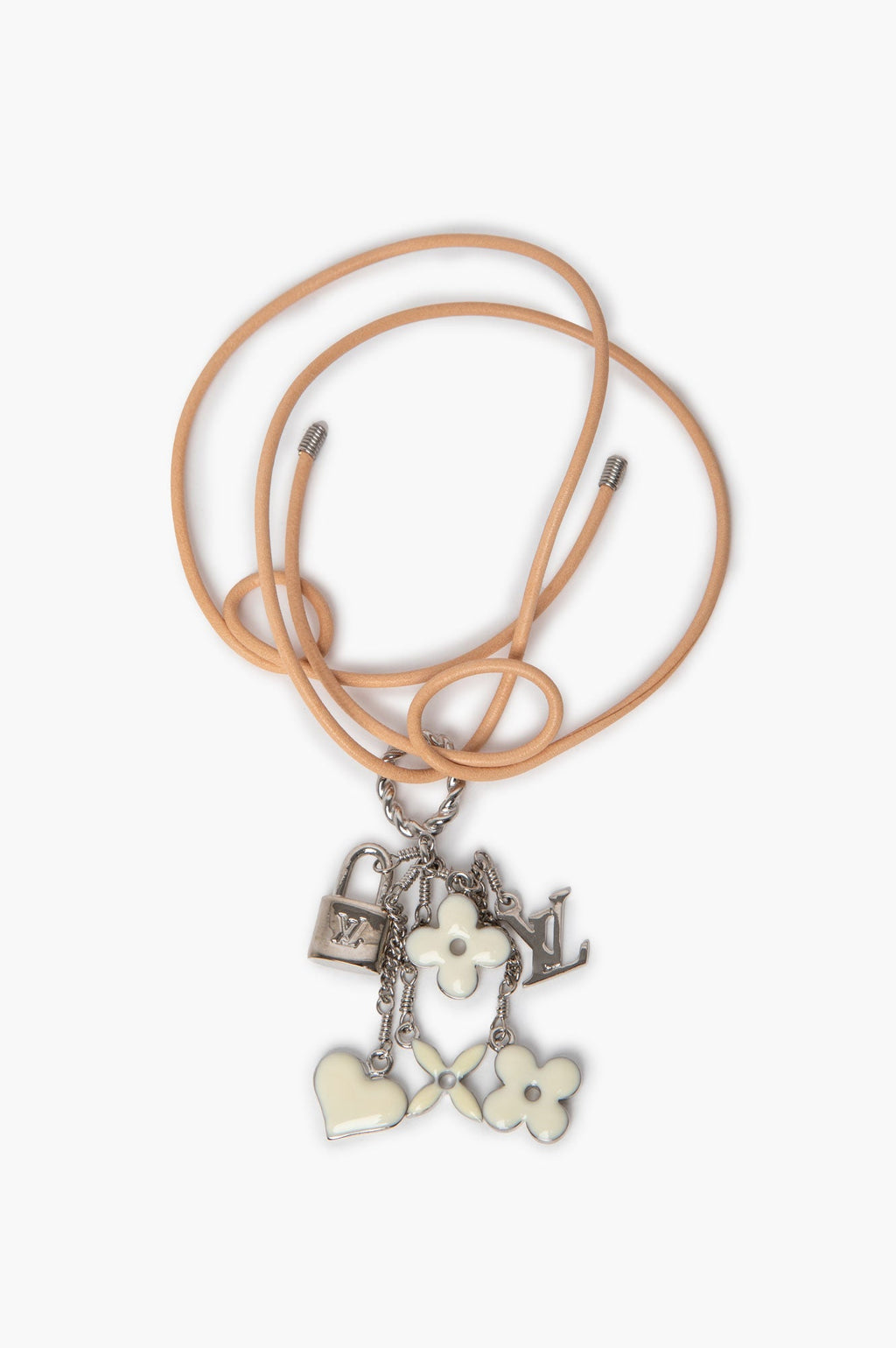 Louis Vuitton Silver-Tone Monogram Charm Leather Cord Choker