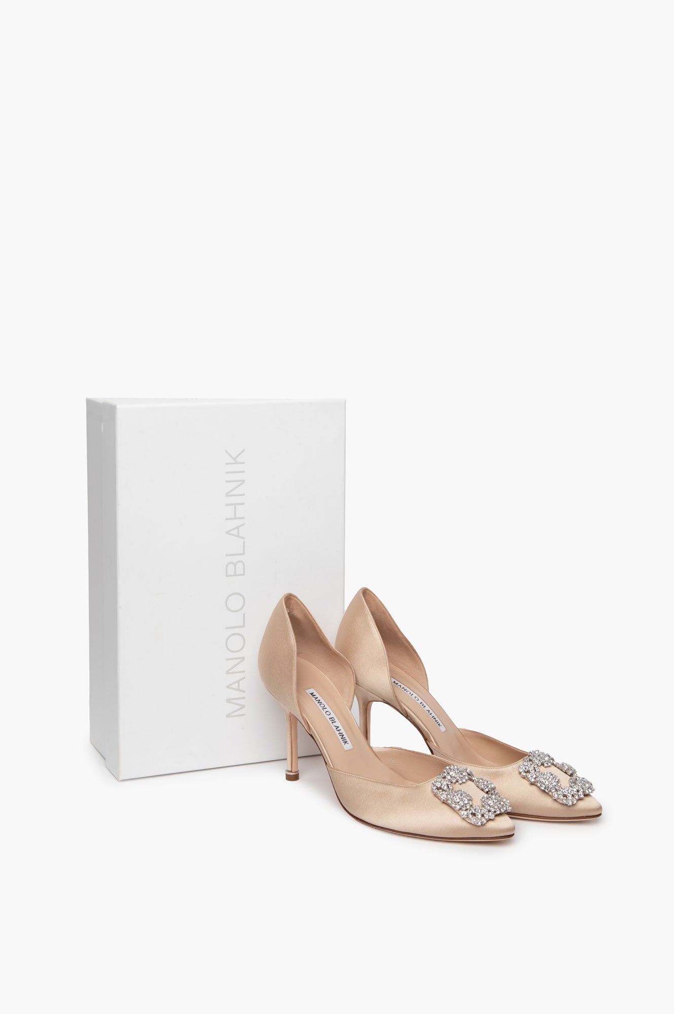 Manolo Blahnik Beige Satin Hangisi  D' Orsay Pumps Size 37