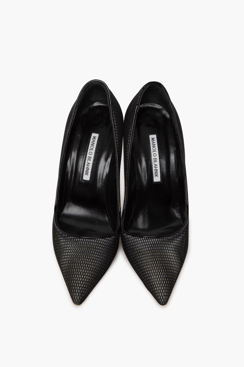 Manolo Blahnik Black Mesh Overlay BB 105 Pointy Toe Pump Size 38.5