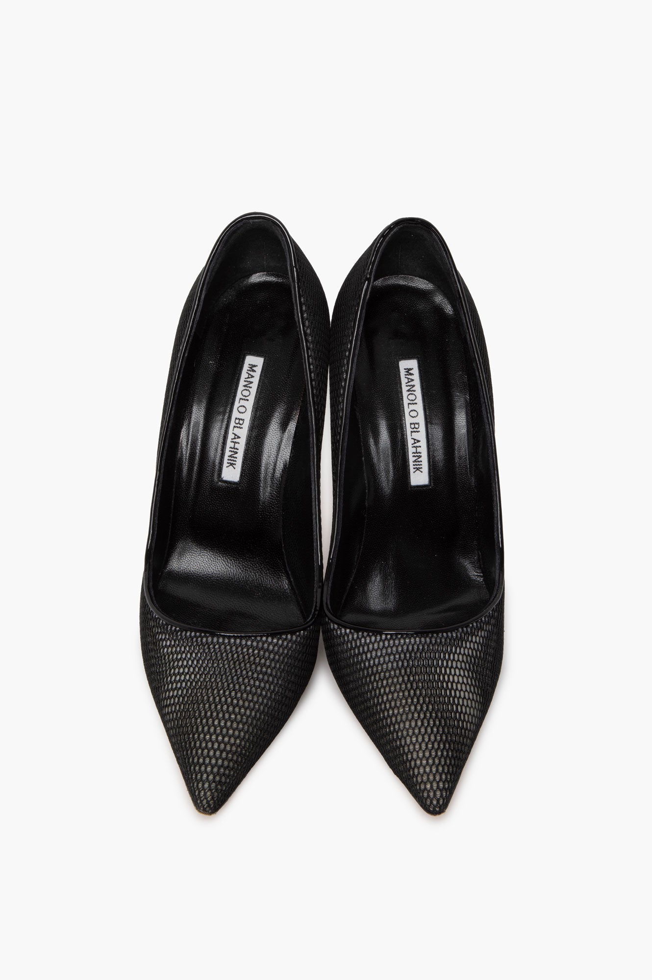 Manolo Blahnik Black Mesh Overlay BB 105 Pointy Toe Pump Size 38.5