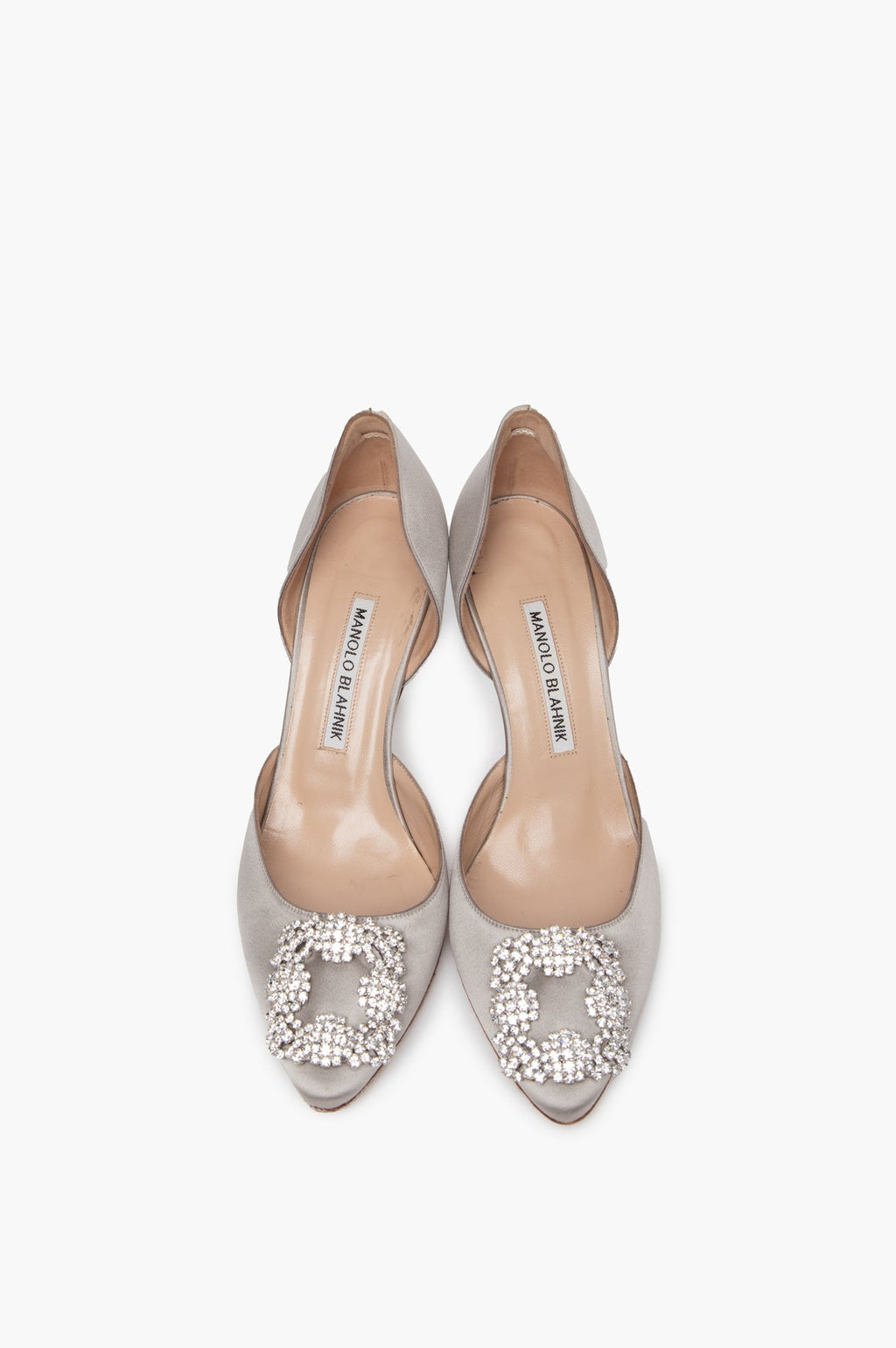 Manolo Blahnik Grey Satin Hangisi D' Orsay Pumps Size 37