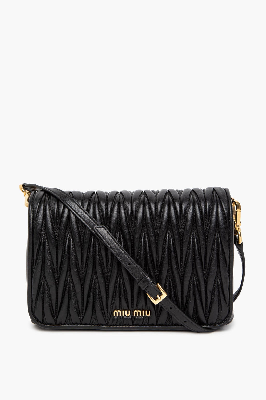 Miu Miu Black Nappa Leather Matelassé Crossbody Bag