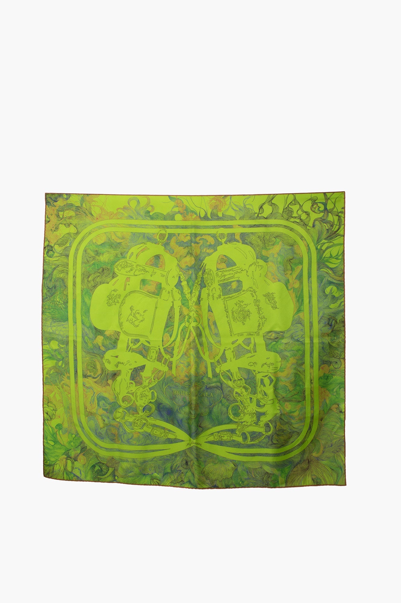 Hermes Green Brides De Gala En Finesse Silk Scarf Size 90*90