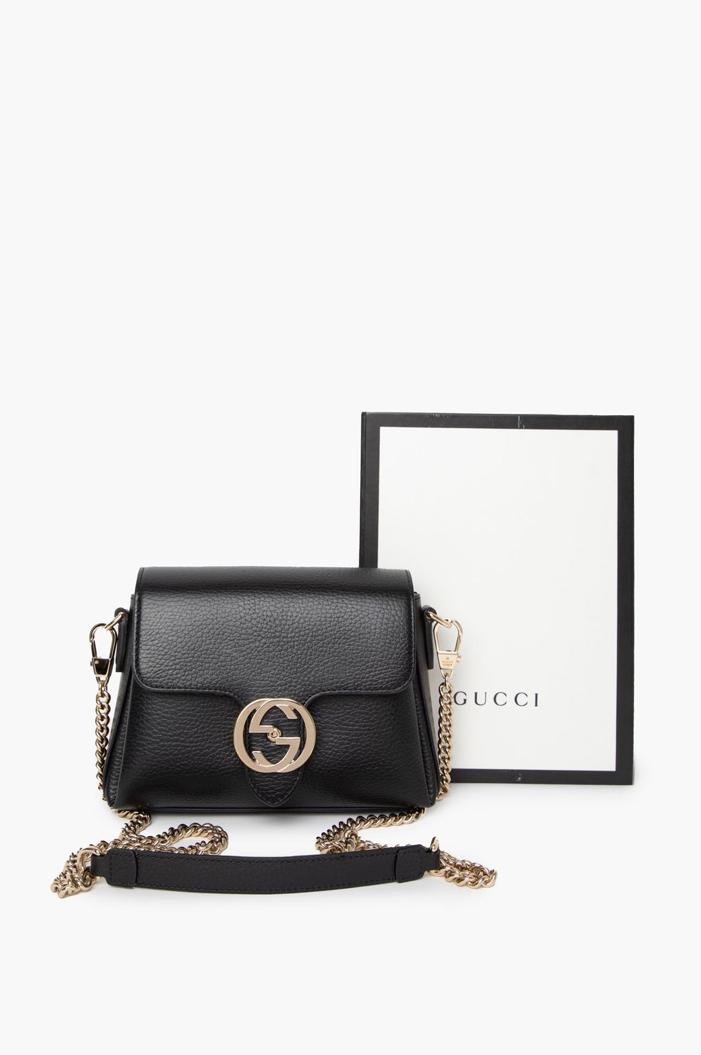 Gucci Black Dollar Calf Interlocking GG Chain Bag