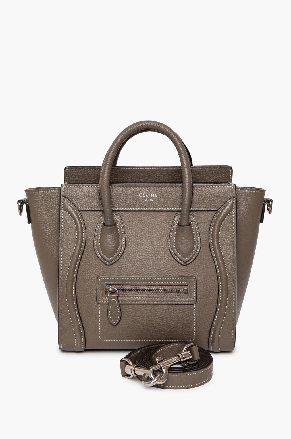 Celine Taupe Leather Contrast Stitch Nano Luggage Tote