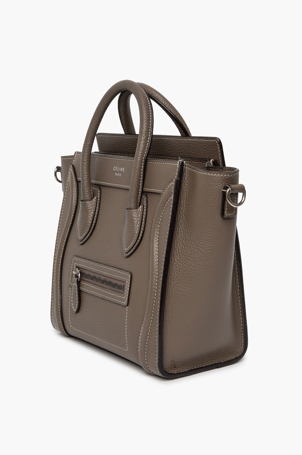 Celine Taupe Leather Contrast Stitch Nano Luggage Tote
