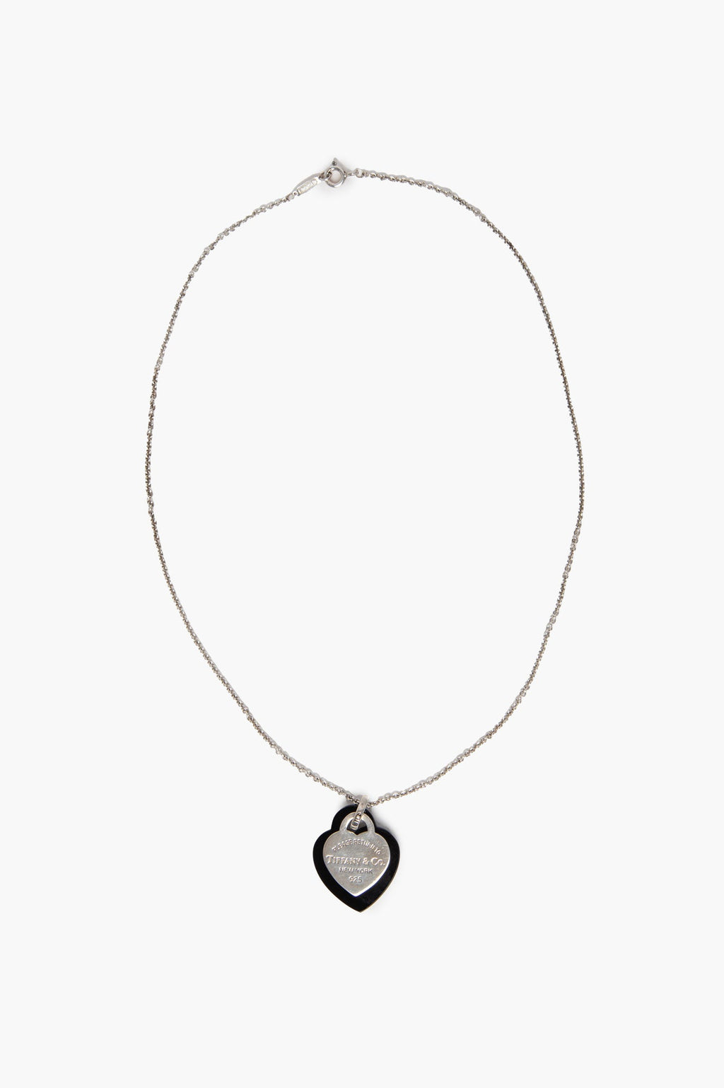 Tiffany & Co. Return To Tiffany Sterling Silver/Black Onyx Double Heart Tag Necklace