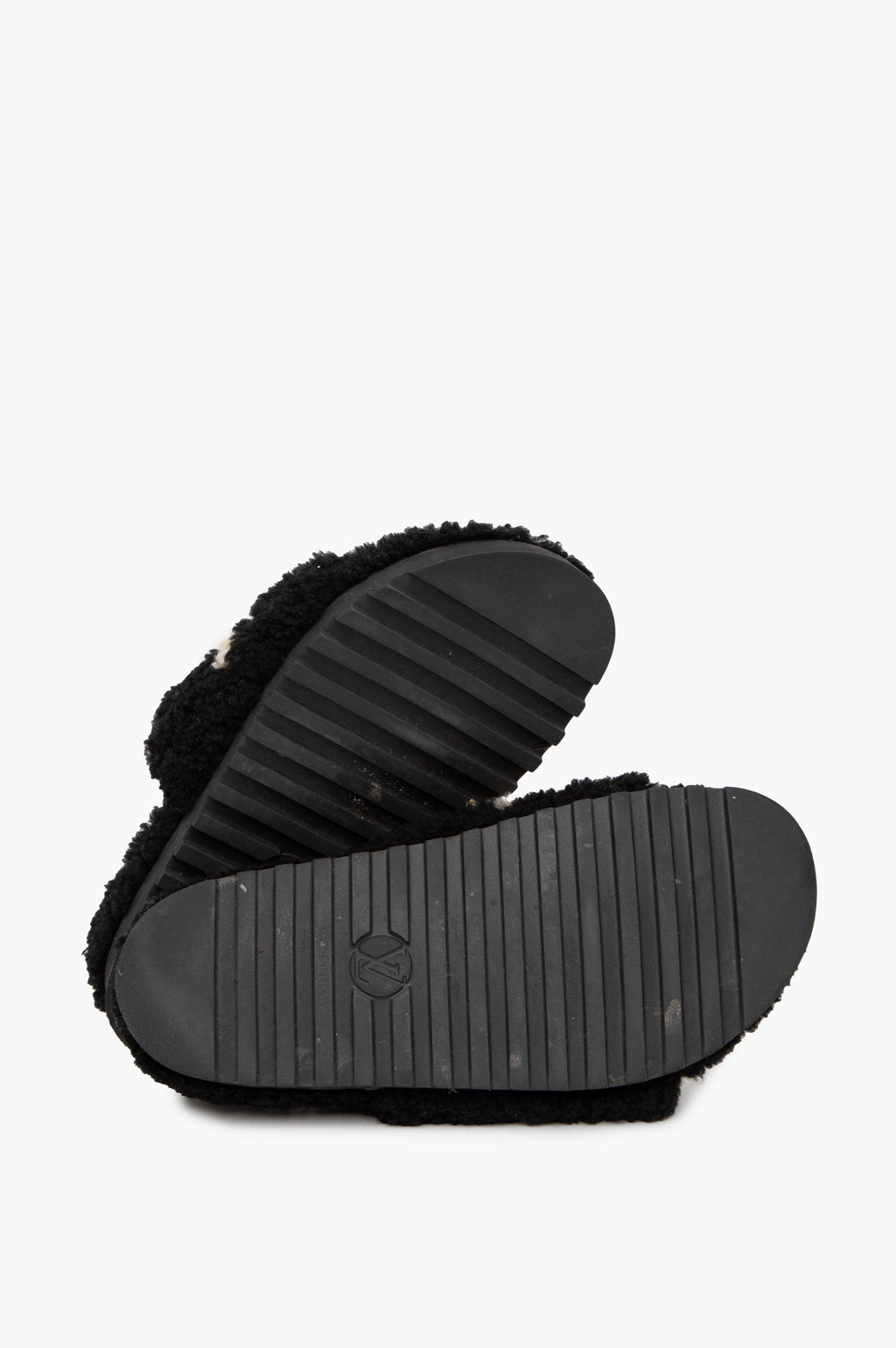 Louis Vuitton Black Monogram Shearling Paseo Flat Slides Size 37