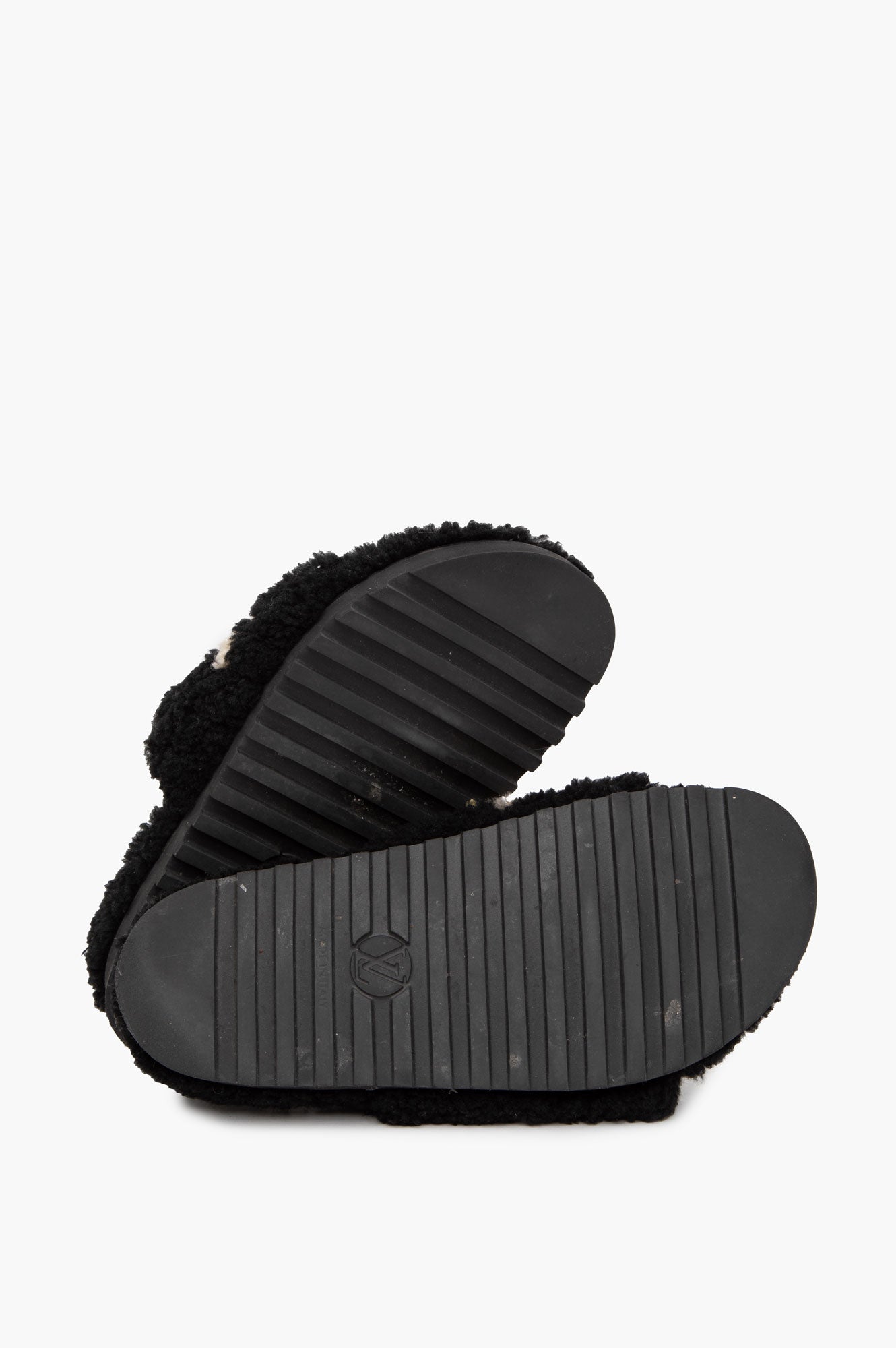 Louis Vuitton Black Monogram Shearling Paseo Flat Slides Size 37