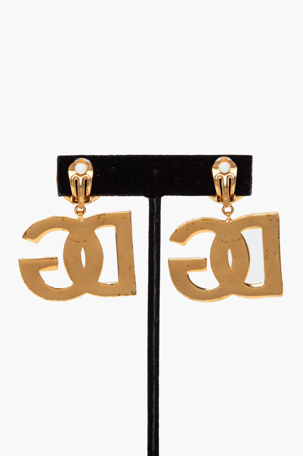 Dolce & Gabbana Gold Tone Interlocking DG Logo Ear Clips