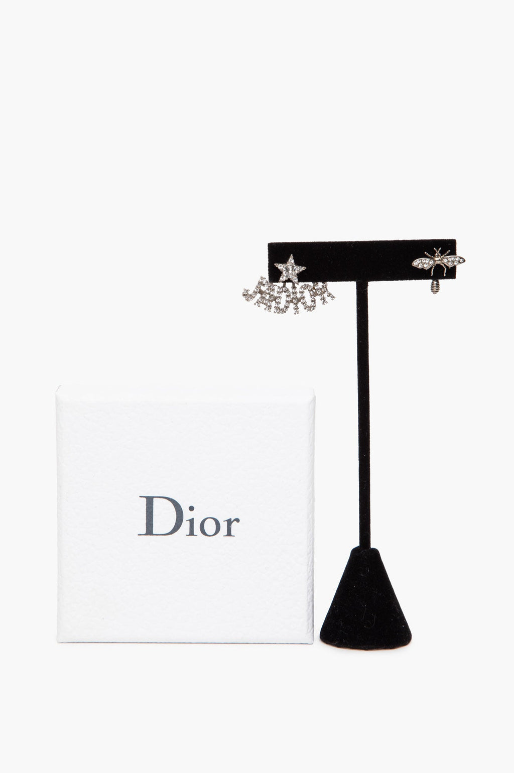 Christian Dior Silver-Tone Crystal J'Adior Asymmetrical Bee Earrings