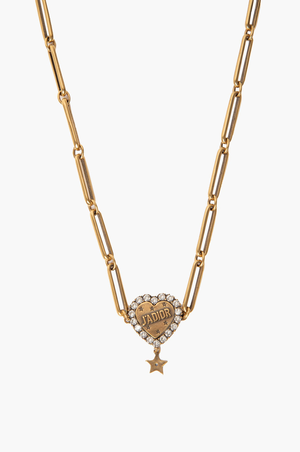 Christian Dior Burnished Gold-Tone J'Adior Crystal Heart Chain Choker