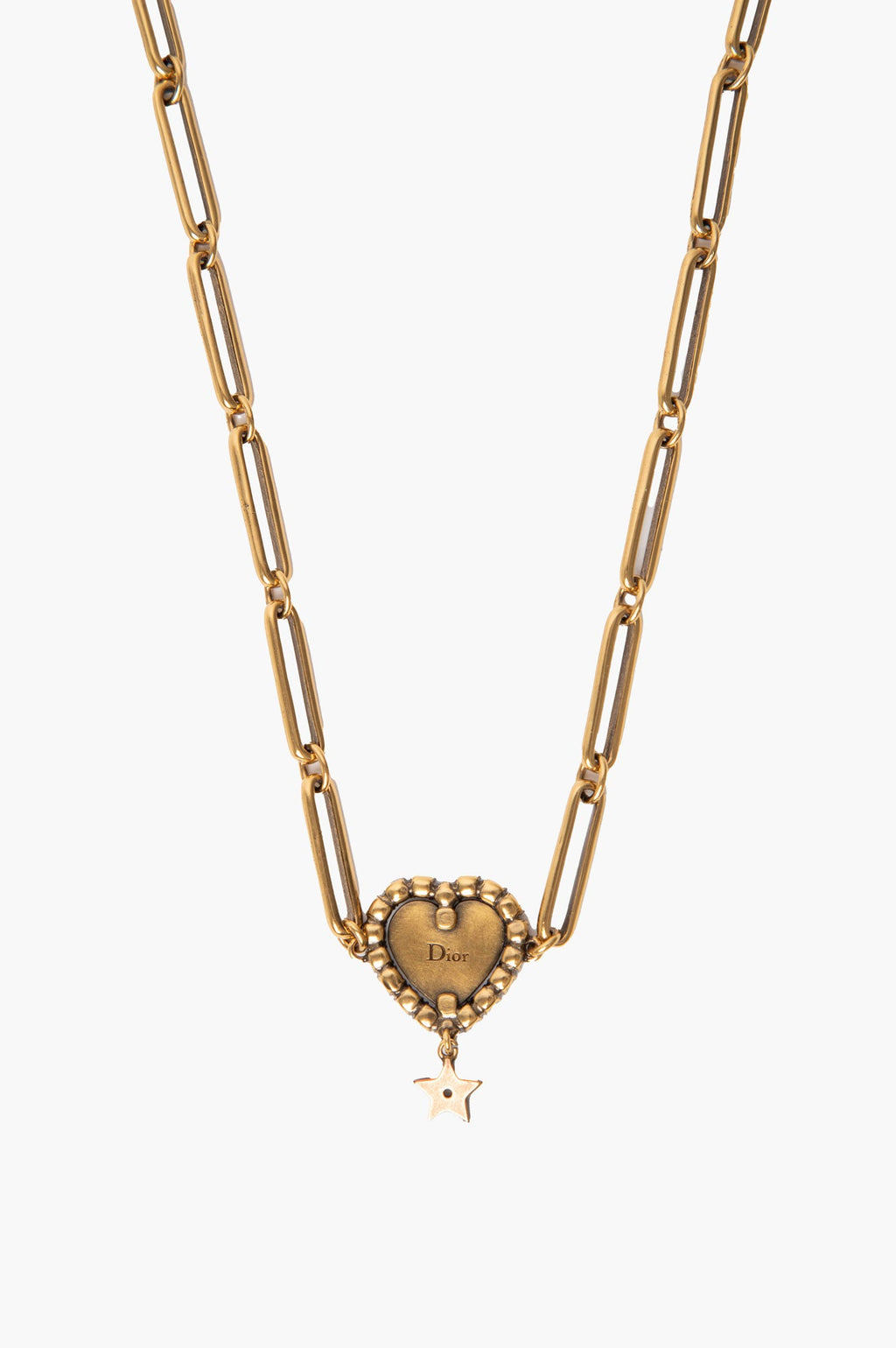 Christian Dior Burnished Gold-Tone J'Adior Crystal Heart Chain Choker