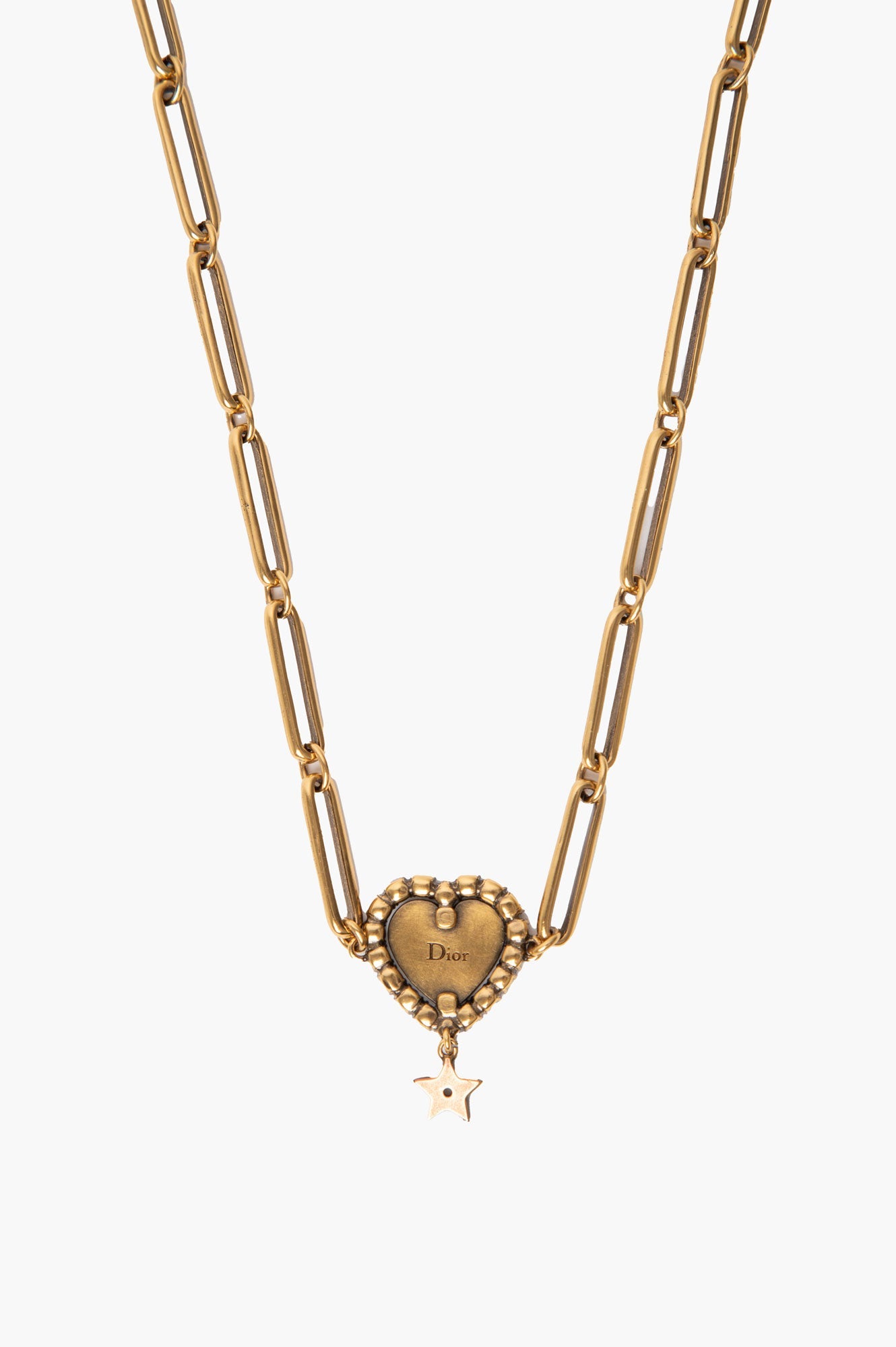 Christian Dior Burnished Gold-Tone J'Adior Crystal Heart Chain Choker