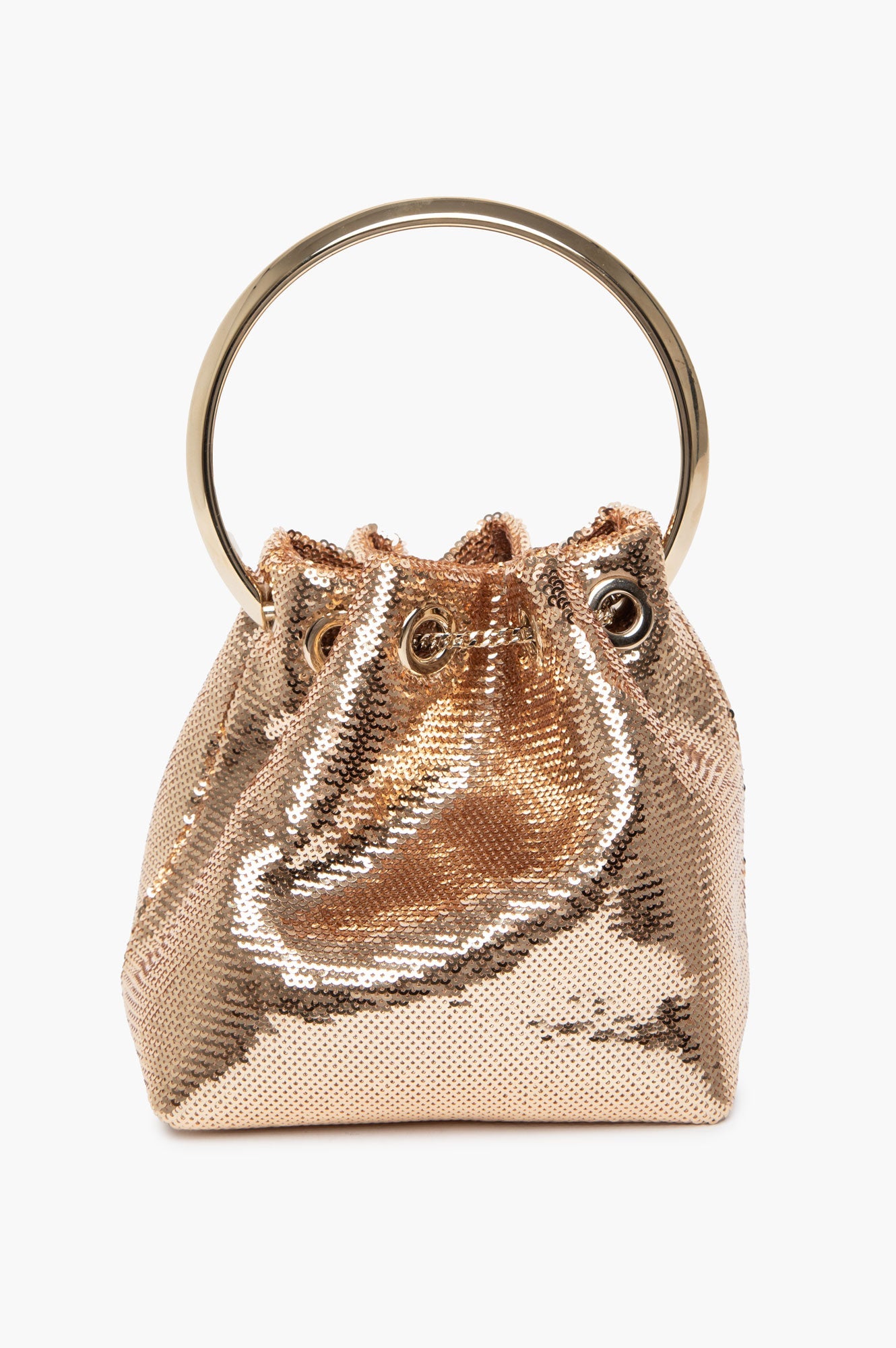 Jimmy Choo Gold Sequin Micro Bon Bon Bucket Bag