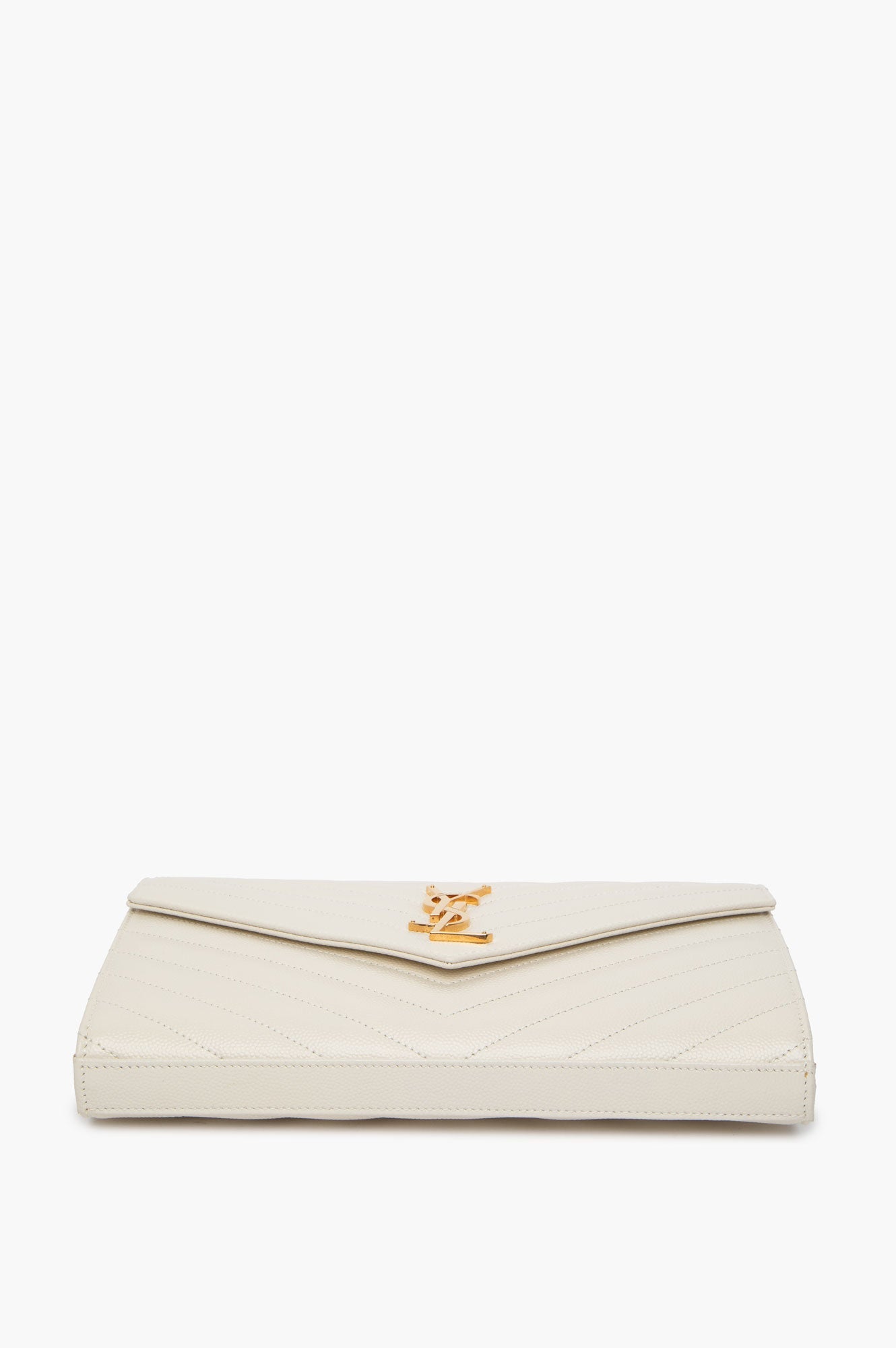 Saint Laurent Cream Grain de Poudre Leather Classic Cassandre Chain Wallet