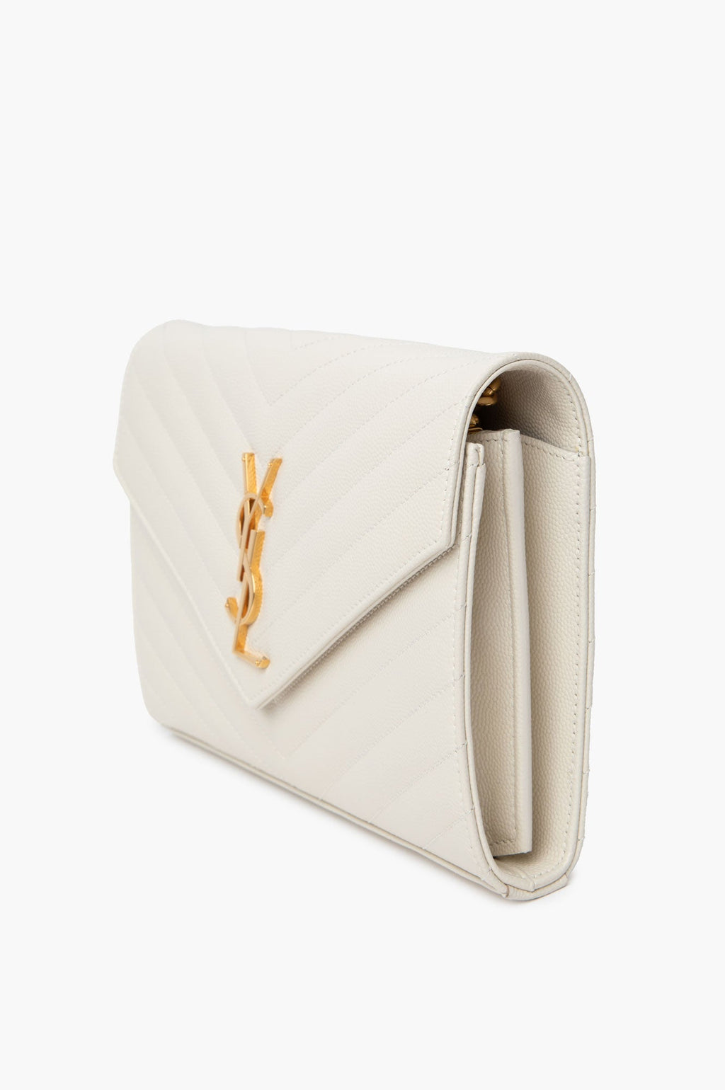 Saint Laurent Cream Grain de Poudre Leather Classic Cassandre Chain Wallet
