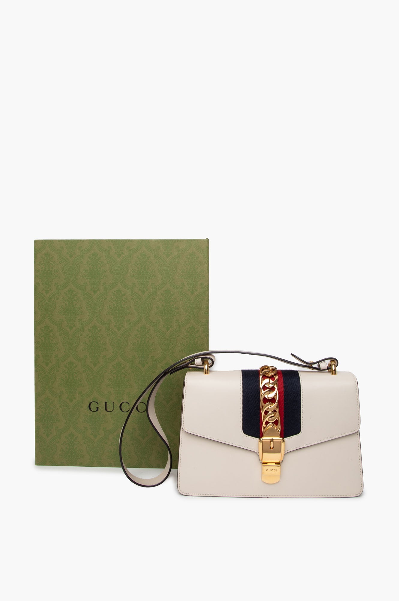 Gucci Medium White Leather Sylvie Shoulder Bag